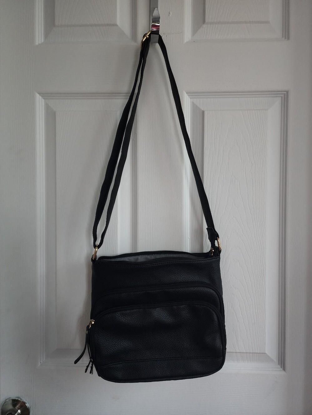 KATE & ALEX Classic Black Crossbody Shoulder Bag With Multiple Zips- Women